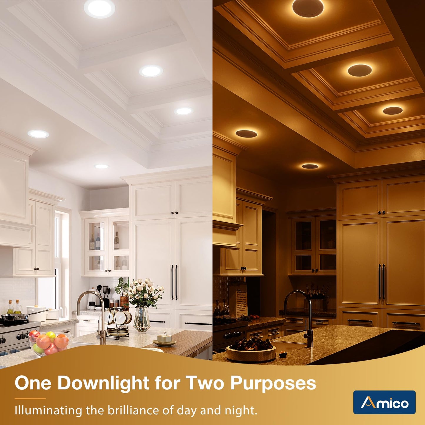 Amico 24 Pack 6 Inch 5CCT LED Recessed Ceiling Light with Night Light, 2700K/3000K/3500K/4000K/5000K Selectable Ultra-Thin Recessed Lighting, 12W=110W, 1100LM, Dimmable Canless Wafer Downlight ETL&FCC