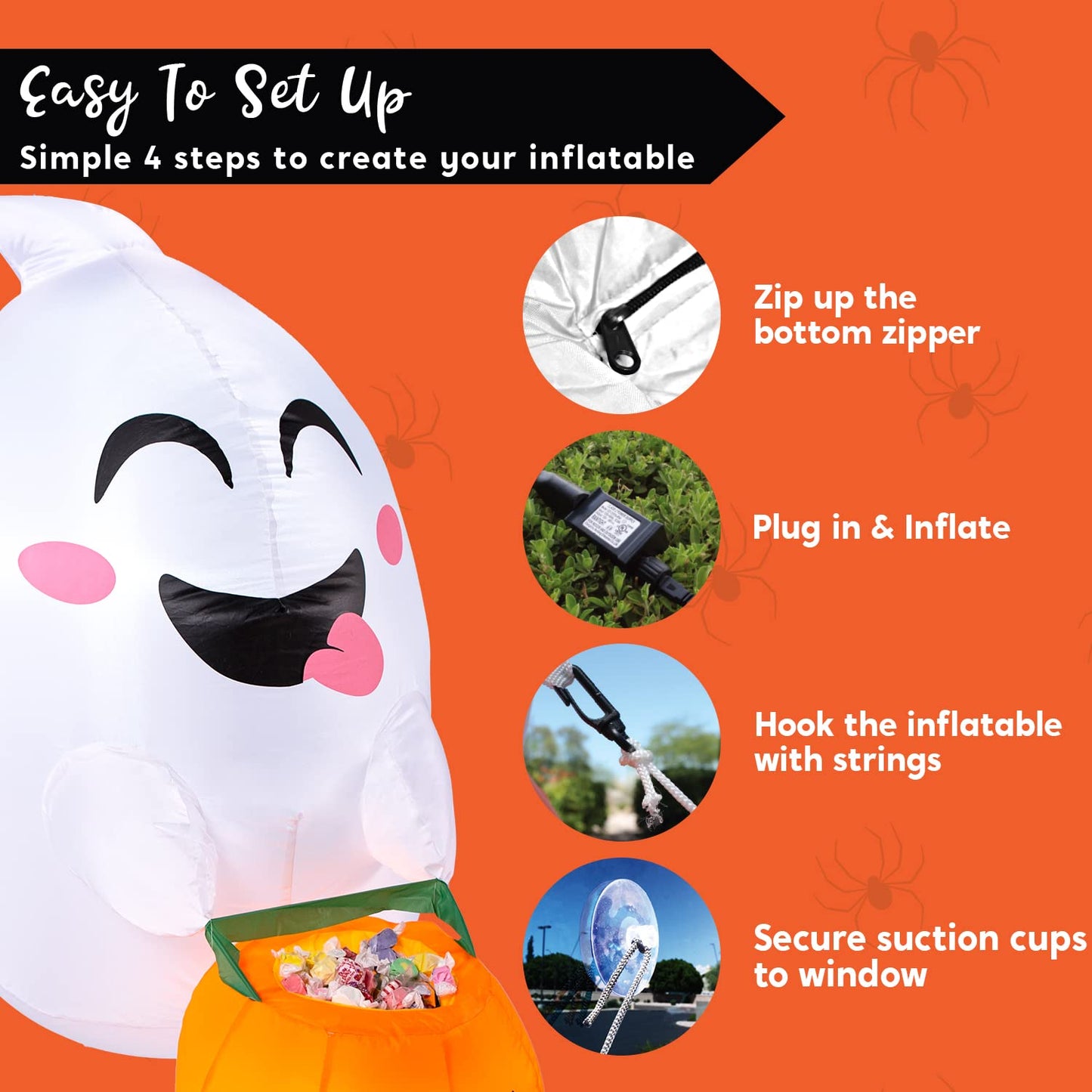 Joiedomi 4.5 ft Tall Halloween Inflatable Outdoor Decorations, Blow Up Halloween Yard Decorations Inflatable Window Ghost Decor, Blow Up Ghost with Candy Basket for Window Decor