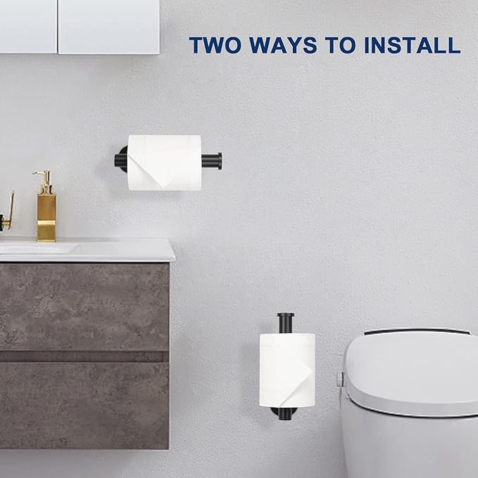 NearMoon Toilet Paper Holder Self Adhesive, Premium Thicken SUS304 Stainless Steel Rustproof Adhesive Toilet Roll Holder no Drilling for Bathroom, Kitchen, Washroom (2 Pack, Matte Black)