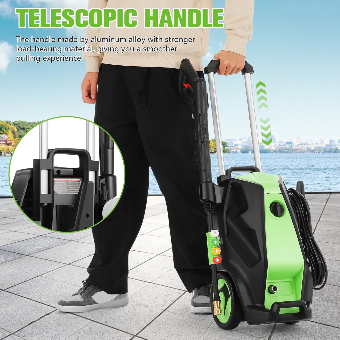 Imdot 5000PSI 4.0GPM Heavy Duty Electric Pressure Washer with 33 FT Extension Hose, 4 QCNozzles and 500ml Foam Cannon for Cars/Fences/Driveways/Patios/Home Cleaning, Green