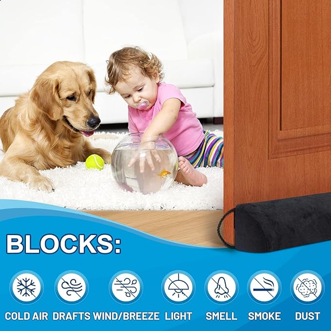 HomeProtect 32 inch Under Door Draft Stopper Triangle Under Door Cold Air Stoppers Black Wind/Breeze Noise Blocker Door Sweeps, Improved Triangle Design More Fits 0 to 3" Door Gaps