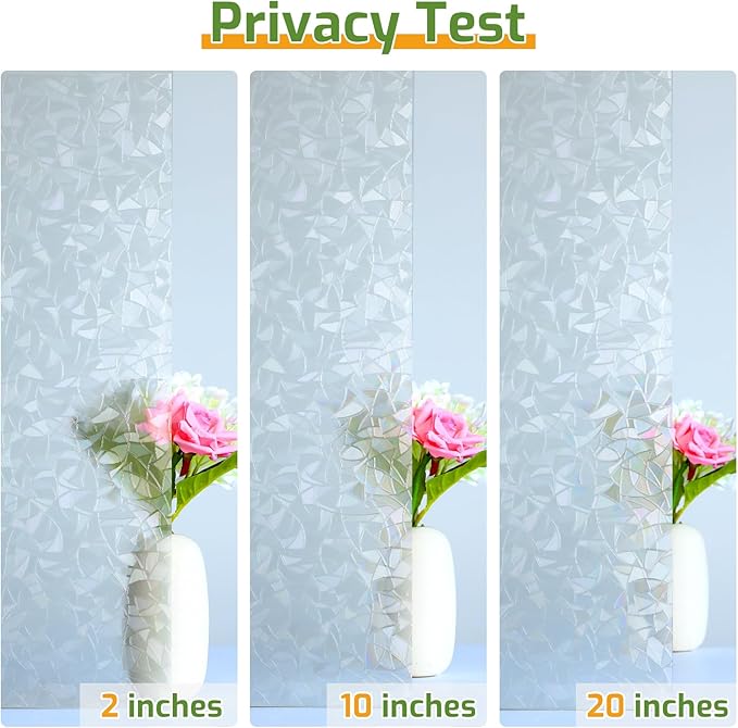 LUTE Window Privacy Film, Rainbow Window Flim, 3D Decorative Stained Glass Cling, Non-Adhesive Vinyl Static Cling UV Blocking Heat Control One Way Glass Covering for Home, Silver, 23.6 x 157.4 inches
