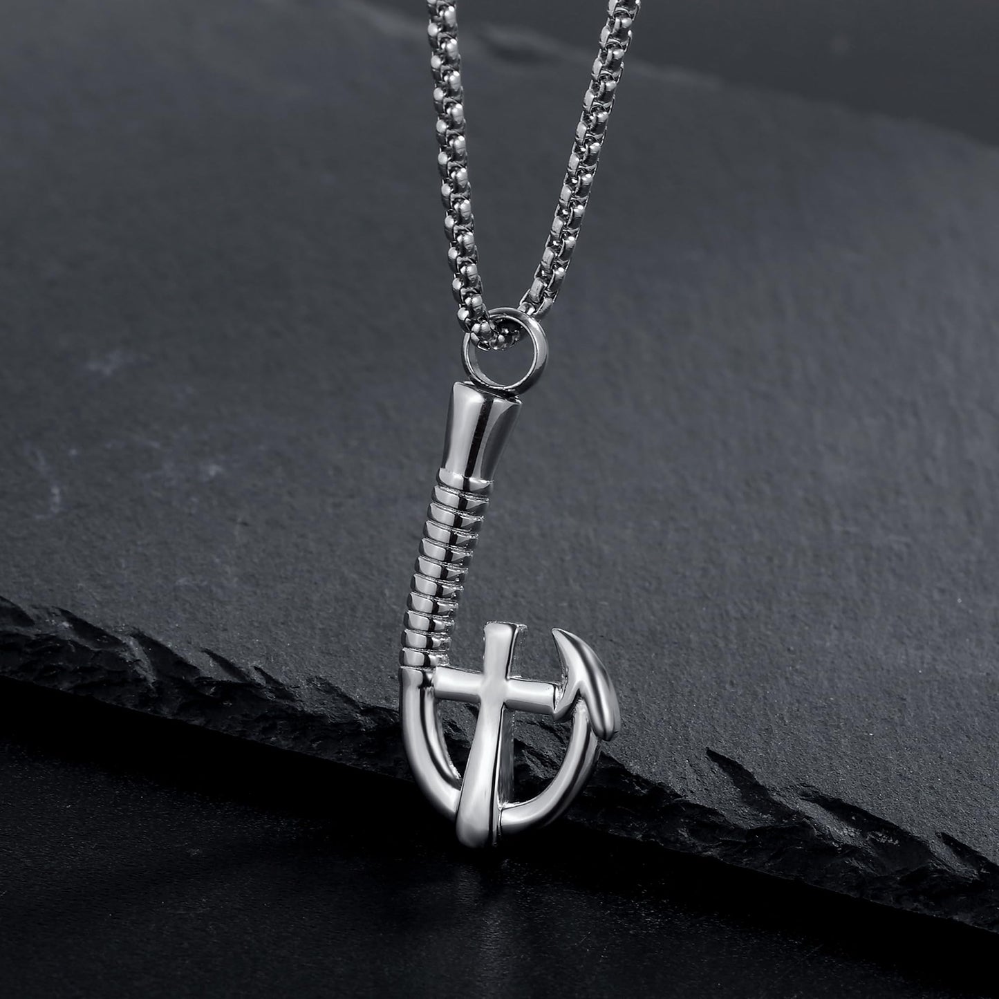 YOUFENG Fishing Hook Urn Necklace for Ashes Stainless Steel Cremation Jewelry Cross Ashes Necklaces Memorial Keepsake Silver