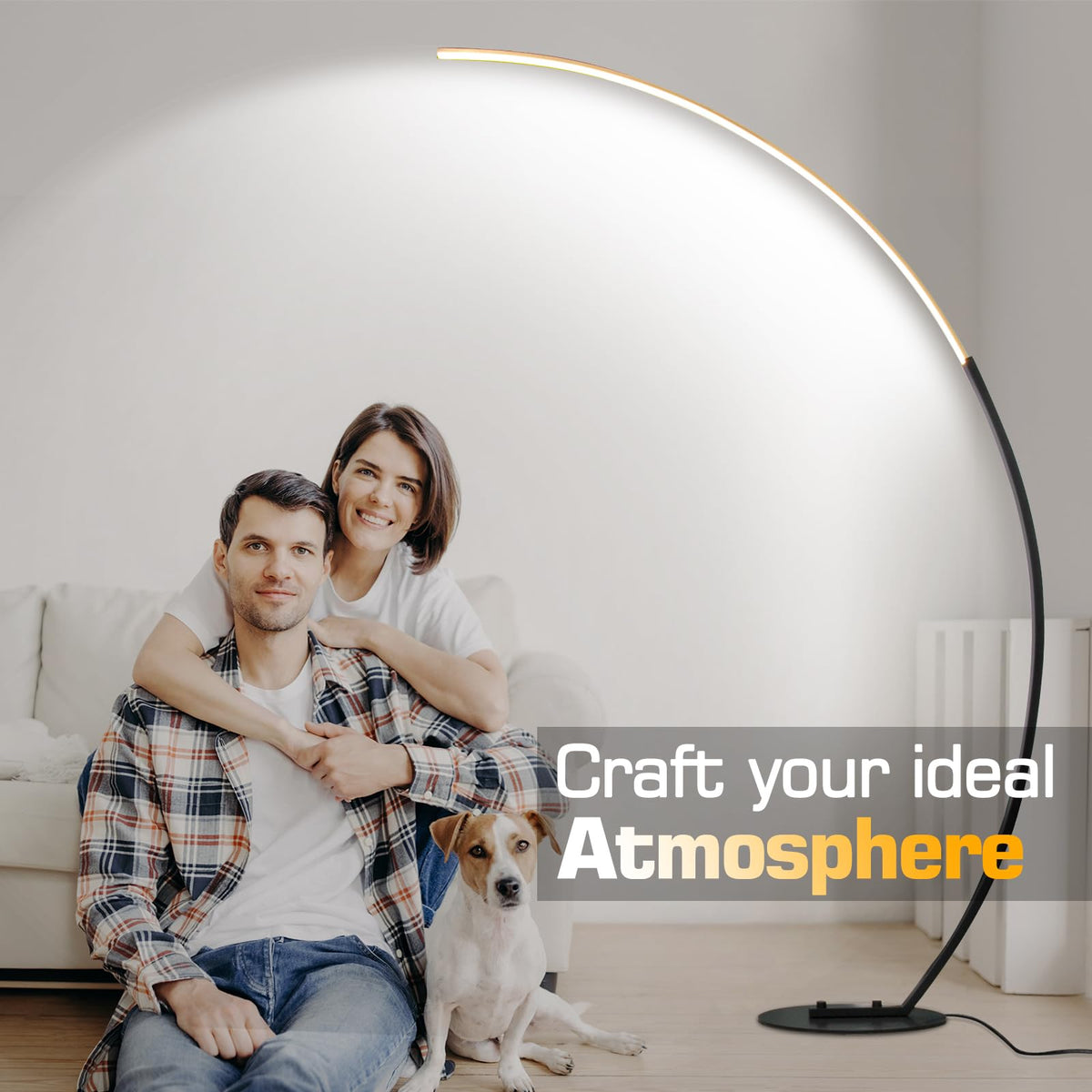 ShineMuse Modern LED Arc Floor Lamp Dimmable,Black Gold Arched Floor Lamp Standing Lamp with Remote for Living Room Bedroom Office Corner