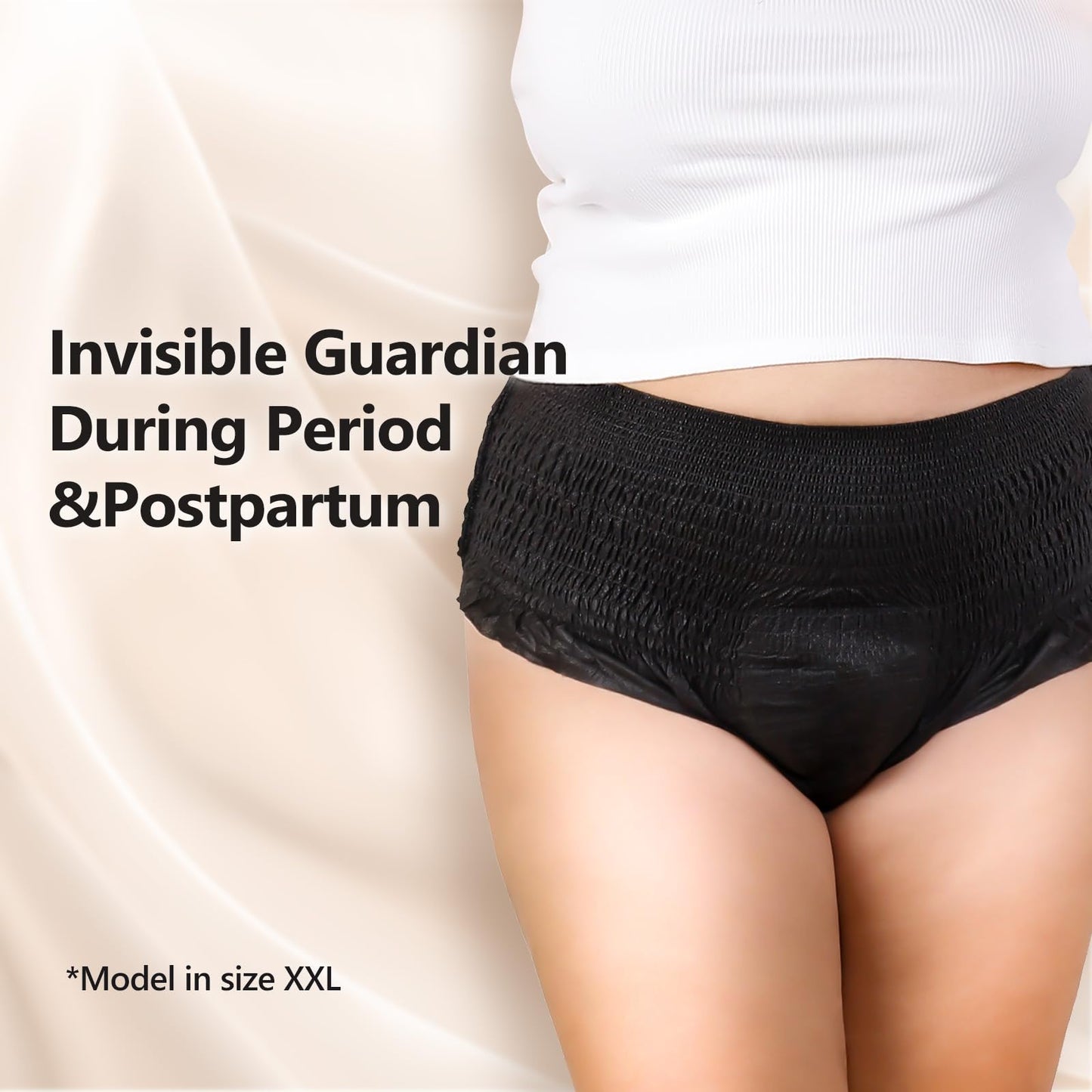 MOLLIS Disposable Period Underwear for Women, Postpartum Panties, Maternity Knickers Heavy Flow Leak Proof, Black,Small/Medium, 8 Count