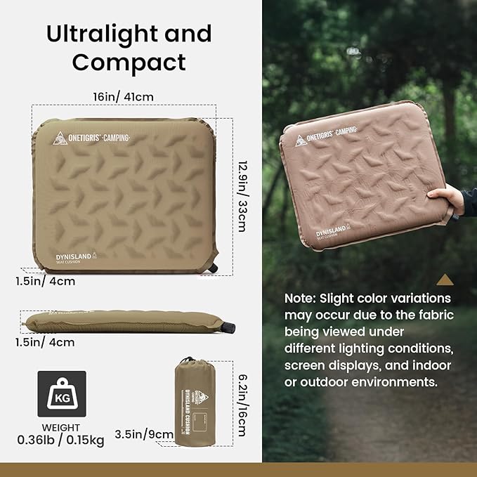 ONETIGRIS Inflatable Seat Cushion - Lightweight & Waterproof Inflatable Camping Seat Cushion Travel Cushion Stadium Seat Office Chair Car Pad