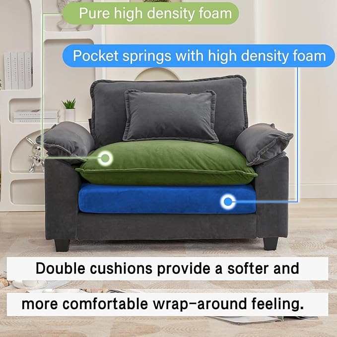 Oprisen Modular Sectional Sofa, Comfy Cloud Couch Sectional Sofa, Velvet Sofa Sleeper Deep Seat Sofa with Throw Pillows for Living Room (Blue Gray, 53"- Single Seat)