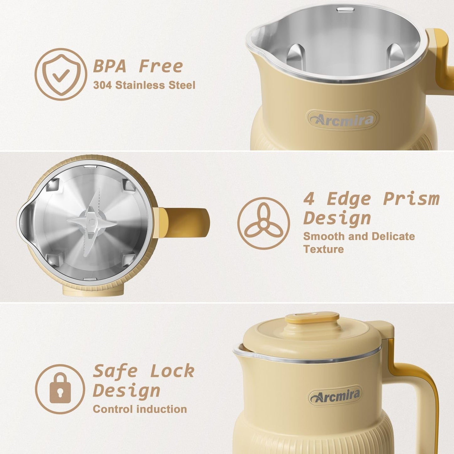 Arcmira 𝟲 𝗶𝗻 𝟭 Nut Milk Maker, 20 oz(600ml) Homemade Almond, Oat, Soy, Coconut, Plant Based and Non Dairy Beverages, Milk Blender Machine with Delay Start, Keep Warm, Boil Water, Self Cleaning