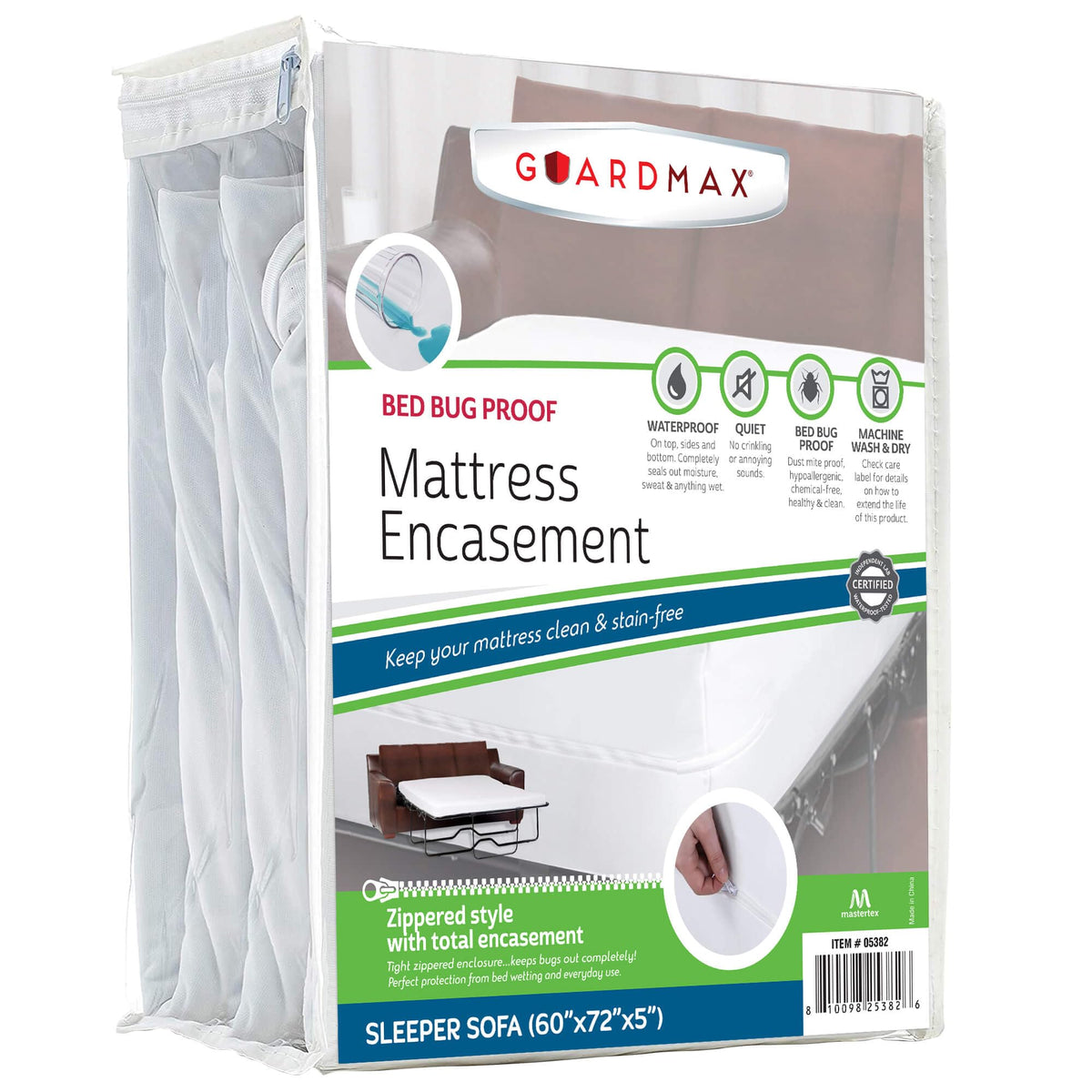Guardmax Zippered Mattress Encasement - Sleeper Sofa Size - 100% Waterproof and Bed Bug Proof Mattress Protector - 6 Sided Absorbent Mattress Cover - Bed Sheet is Soft, Breathable, & Hypoallergenic