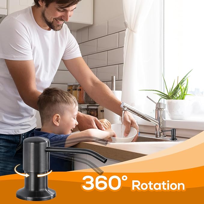 Soap Dispenser for Kitchen Sink, Lotion Dispenser for Kitchen Sink Stainless Steel Pump Head, with 17 Ounce Soap Bottle Refill from The Top,Soap Pump for Kitchen Sink Gun Metal