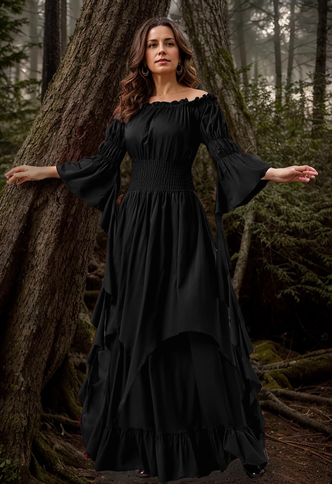 GOLDSTITCH Women's Victorian Dress Renaissance Medieval Costume Gothic Witch Dress Black for Women