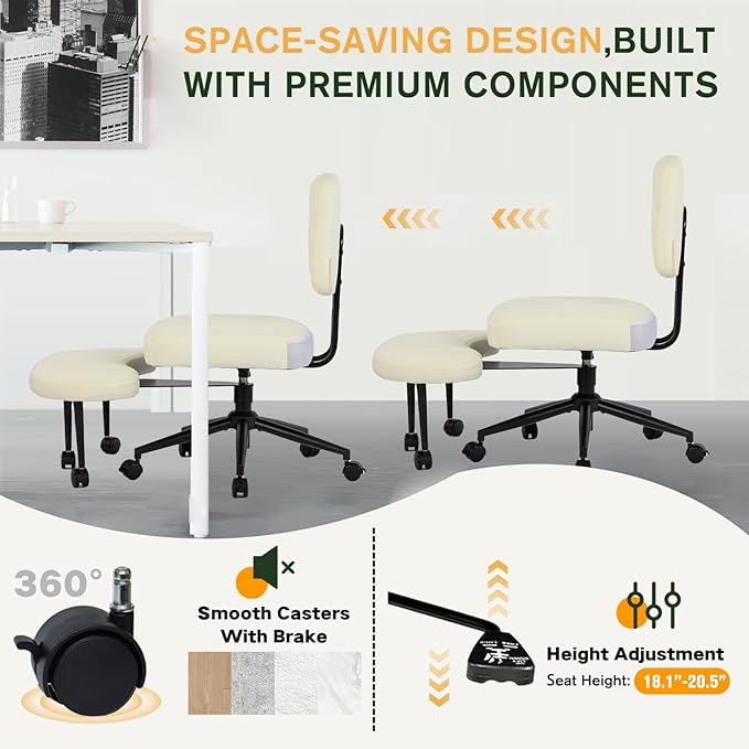 Ergonomic Cross Legged Office Chair with Wheels, Wide Seat and Backrest for Meditation, ADHD Cross Legged Office Chair with Adjustable Height, 360°Rotating Footrest for Yoga Home Office