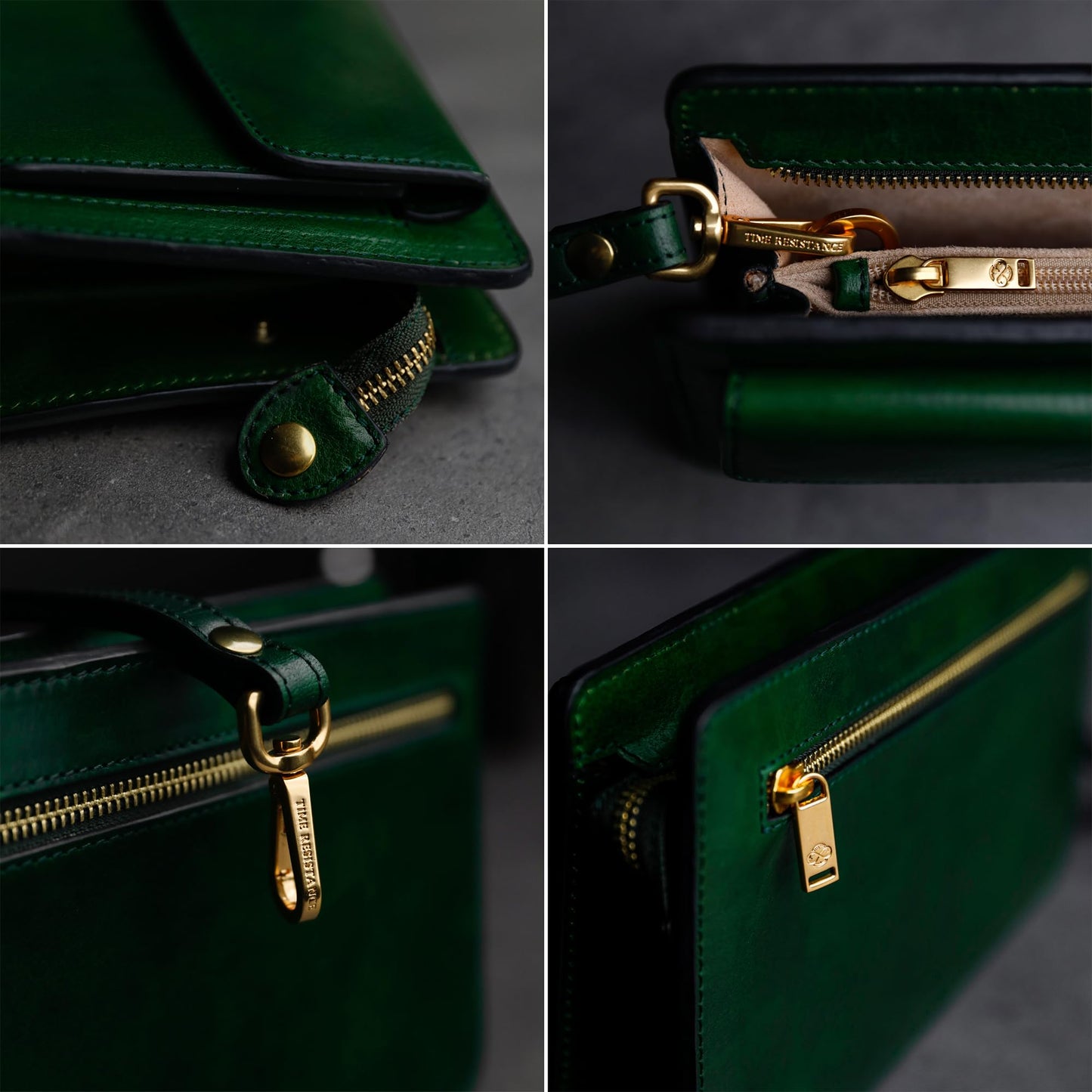 Time Resistance Leather Clutch for Men - Organizer Wrist Bag Briefcase - Handmade in Italy (Green) - Gift Box Included