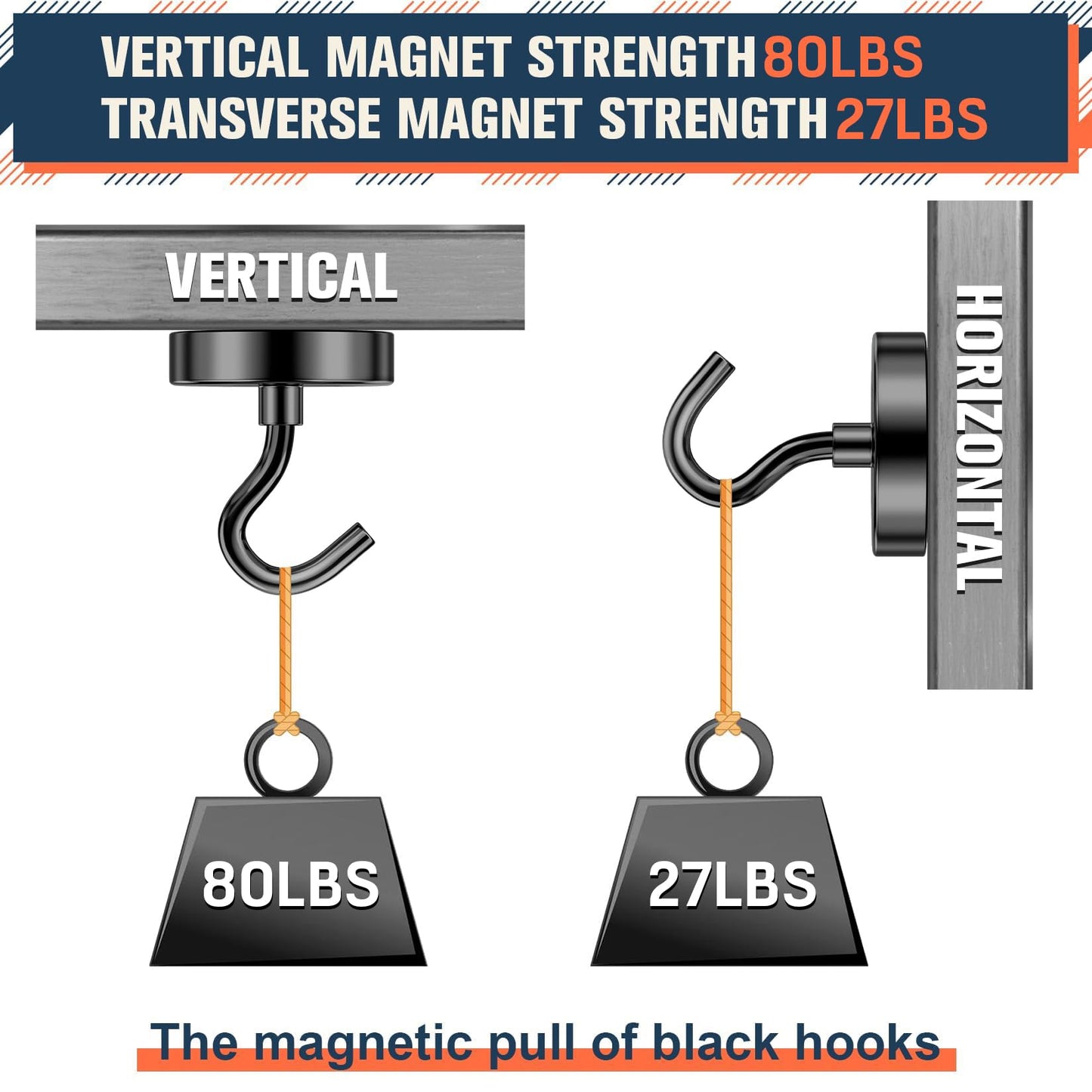 FINDMAG Magnetic Hooks Heavy Duty, 80lb+ Strong Magnetic Hooks for Cruise Cabins, Heavy Duty Magnets with Hook for Refrigerator, Black Magnet Hook for Classroom Kitchen Home 2026 Cruise Essentials