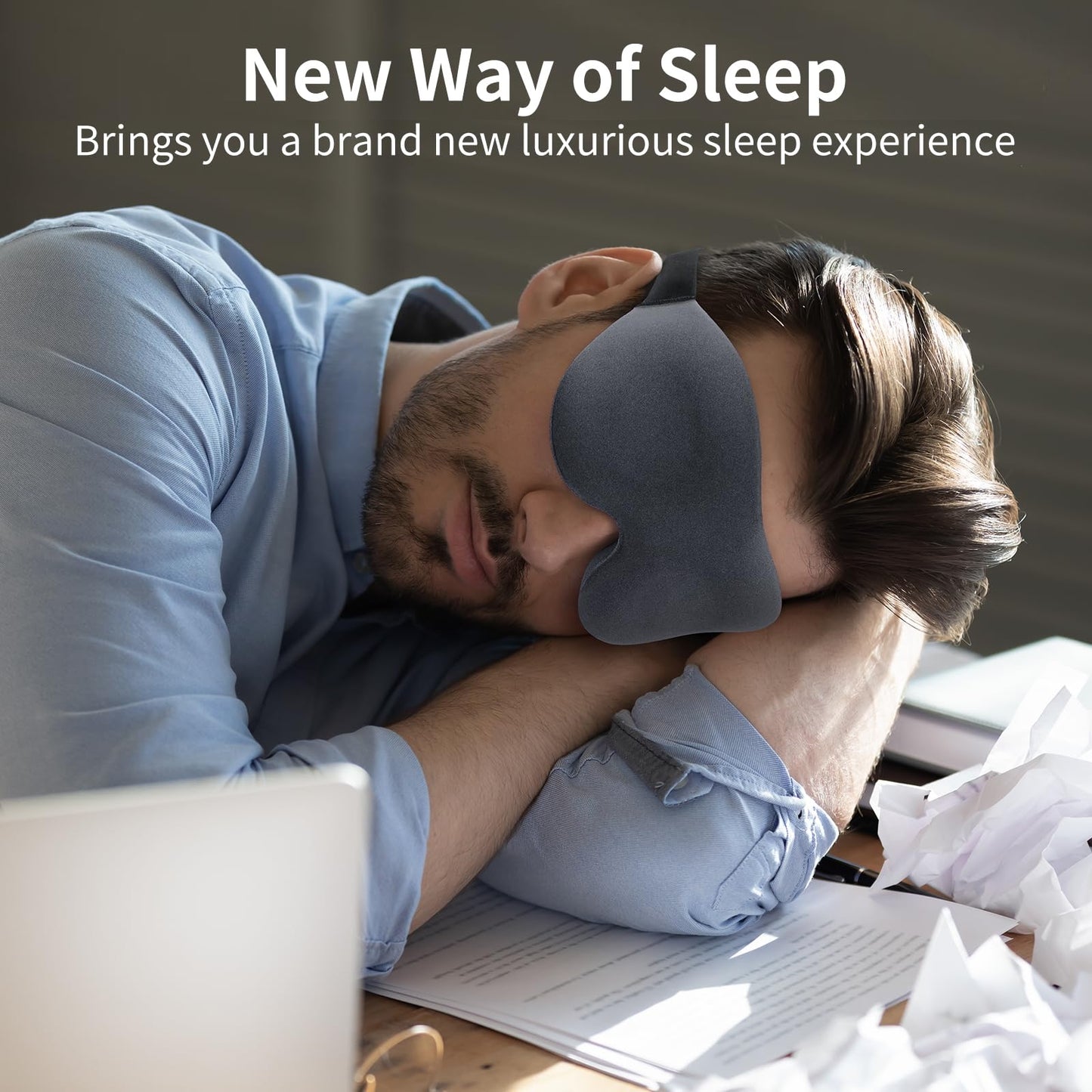 NEWVANGA Sleep Mask for Back and Side Sleeper, Block Out Light, Luxury Sleeping Eye Mask of 3D Night Blindfold, Zero Pressure Breathable Travel Eye Cover Grey