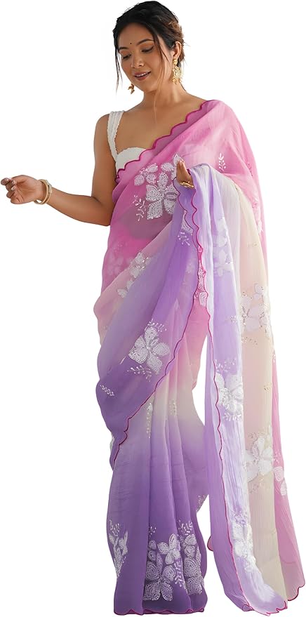 Aavami Saree for Women's Fancy 2 Tone Embroidery Siquince Bollywood Party wear Saree Indian Saree