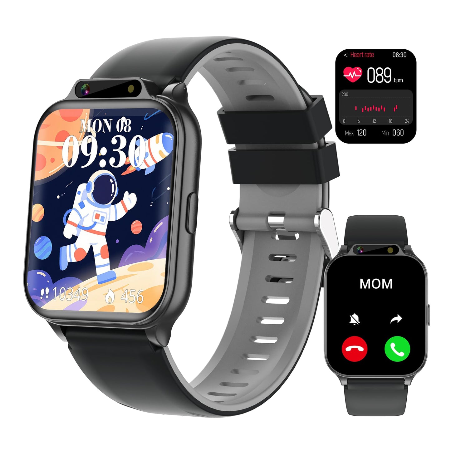 Kids Waterproof Smart Watch with Fitness Tracker Sports Activity Pedometer Heartrate SpO2 Stress Monitor Flashlight APP HD Touch Screen Camera Music for 4-13 Year Old Boys Gifts for Kids