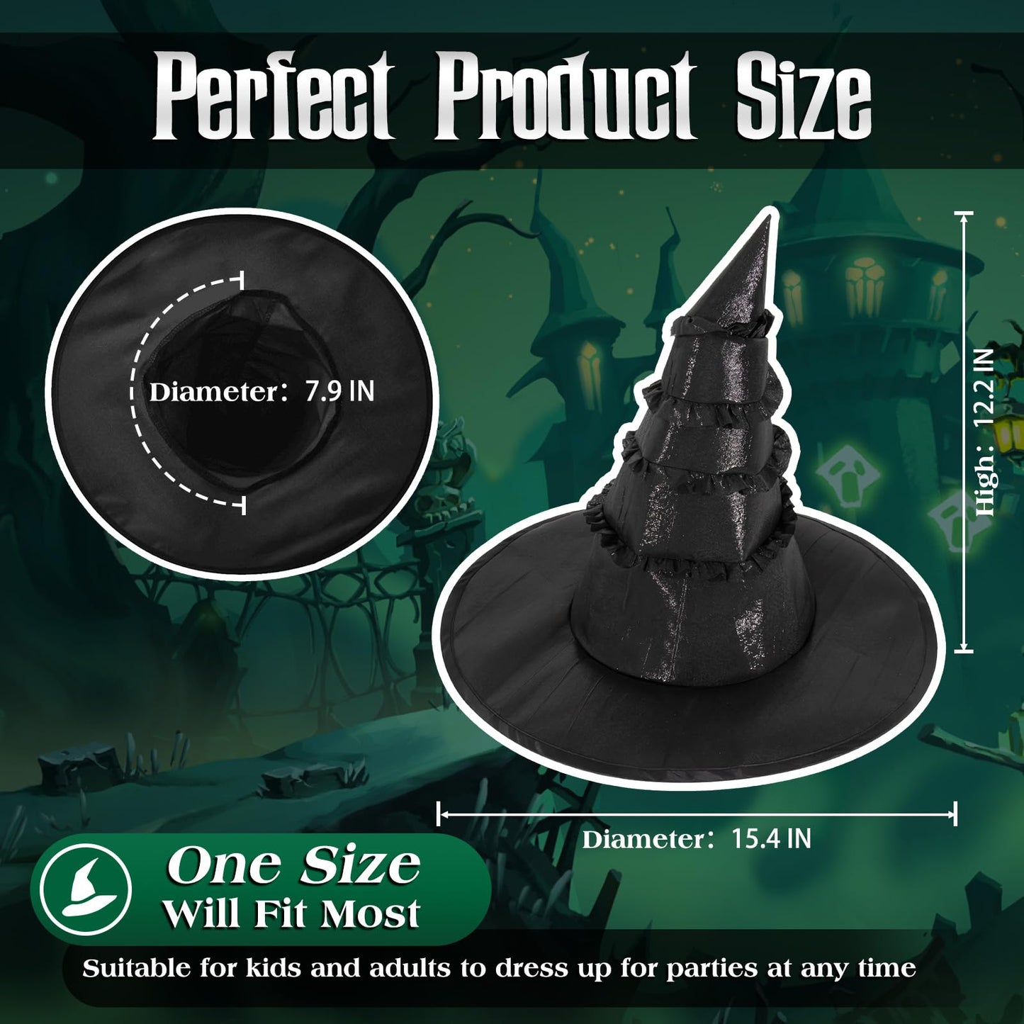 Folerwif Black Witch Hat Adult Movie Merch Wizard Costume for Women Accessories for Party Outfits Halloween