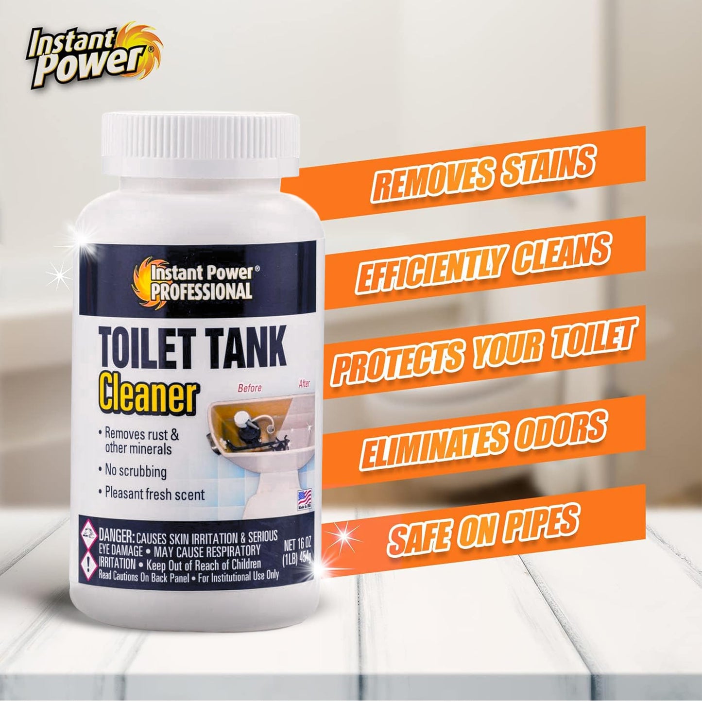 Instant Power Professional Toilet Tank Cleaner - Bathroom Toilet Cleaning Powder, Removes Rust and Odors, No Scrubbing, Made in USA, Pleasant Fresh Scent - 16 oz (1 lb)
