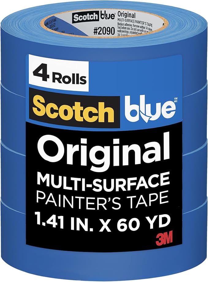 ScotchBlue Original Multi-Surface Painter's Tape, 1.41 Inches x 60 Yards, 4 Rolls, Blue, Paint Tape Protects Surfaces and Removes Easily, Multi-Surface Painting Tape for Indoor and Outdoor Use