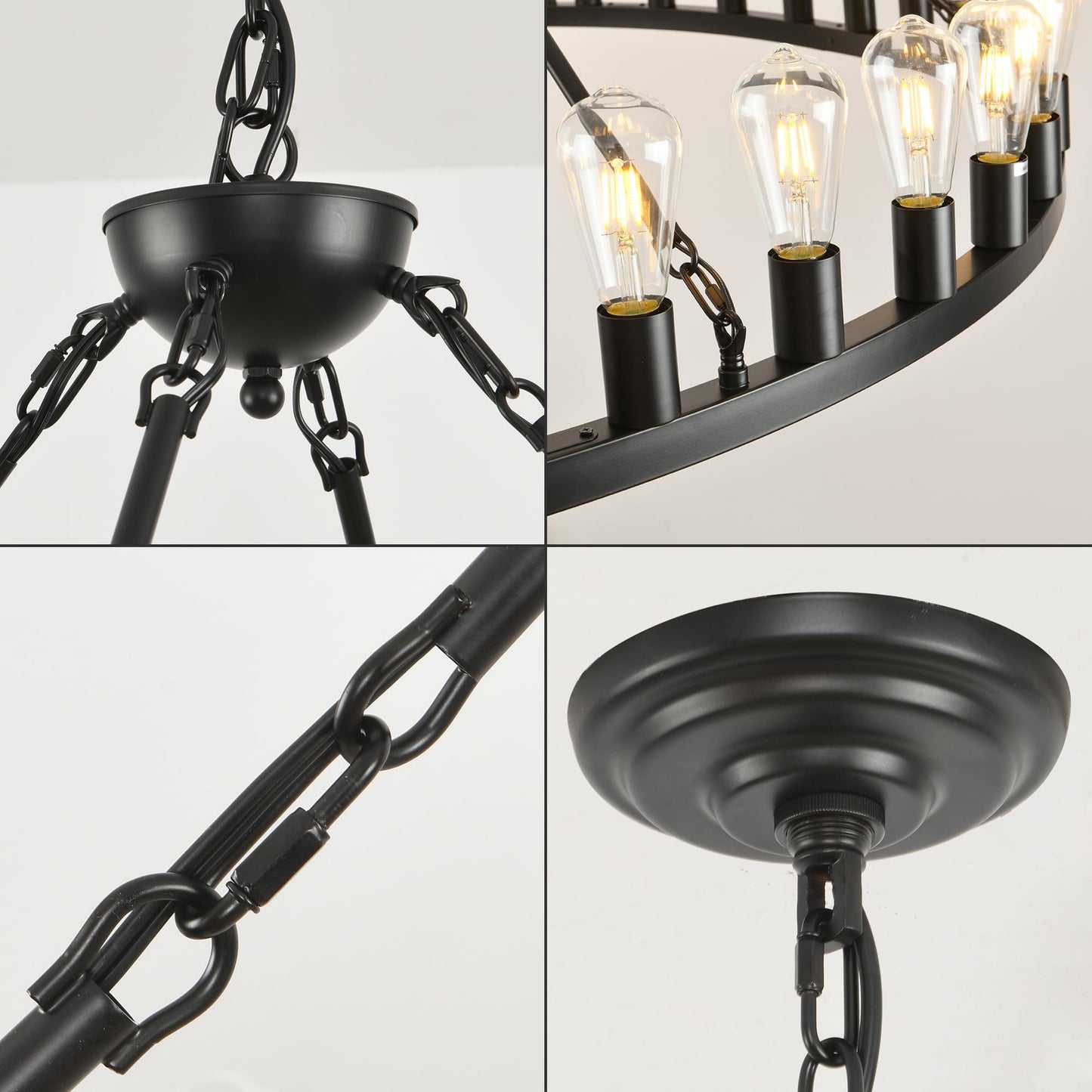 SARUDIIR 40 inch Black Wagon Wheel Chandelier 20-Light Farmhouse Round Wheel Chandeliers Hanging Light Fixture Outdoor Wagon Wheel Chandelier for Porch for High Ceilings Dining Room