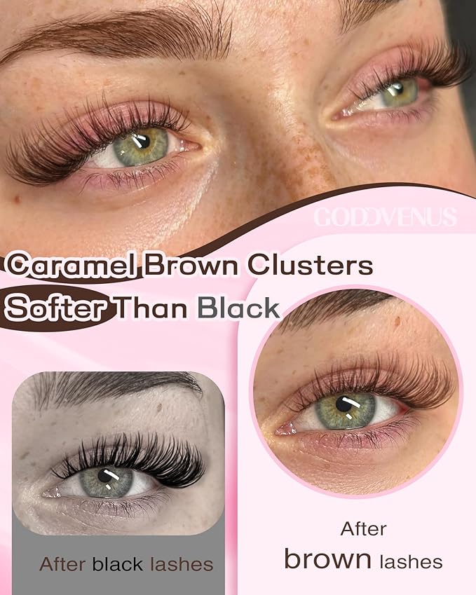 Brown Lash Clusters Kit Natural 300Pcs Wispy Lashes Cluster Eyelash Cluster Extensions Kit C Curve Individual Lashes Extensions Kit For DIY Waterproof & Long - Lasting (Light Brown10-16mm)