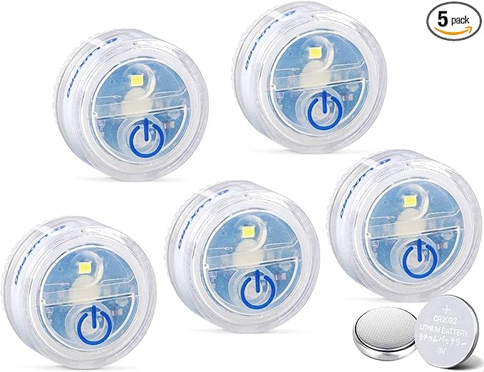 LUXPRO Waterproof Micro LED Puck Lights - 5 Pack Tap Lights Battery Powered - Adhesive Lighting Ideal for Under Cabinets, ...