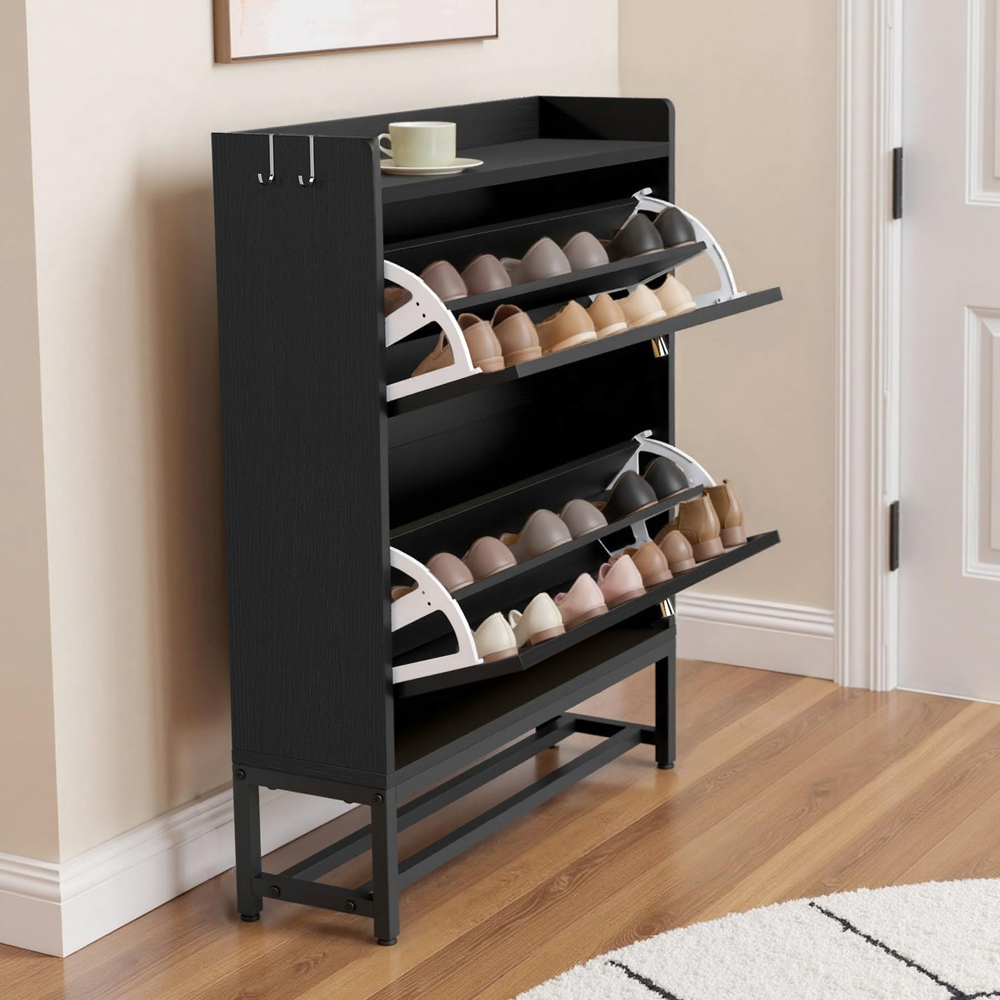 Aivermeil Slim Entryway Shoe Storage Cabinet with 2 Flip Drawers, Modern Freestanding Shoes Organizer Holds 16-20 Pairs, Closed Shoe Storage for Hallway, Foyer - Space-Saving Wood Shoe Rack