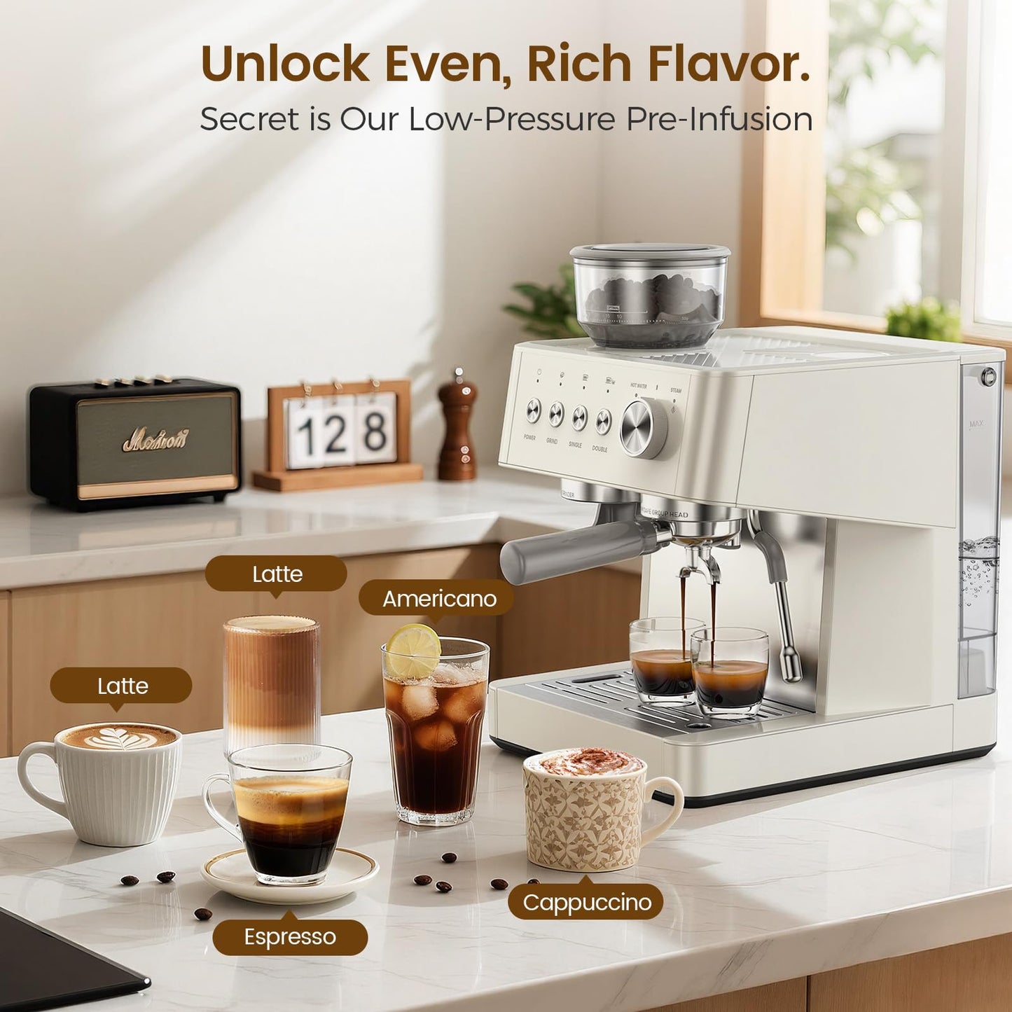 COWSAR (2026 Upgrade) 15 Bar Espresso Machine with Grinder & Milk Frother Steam Wand, 58mm Commercial Espresso Maker for Home,Coffee Maker with Grinder Perfect for latte,Cappuccino
