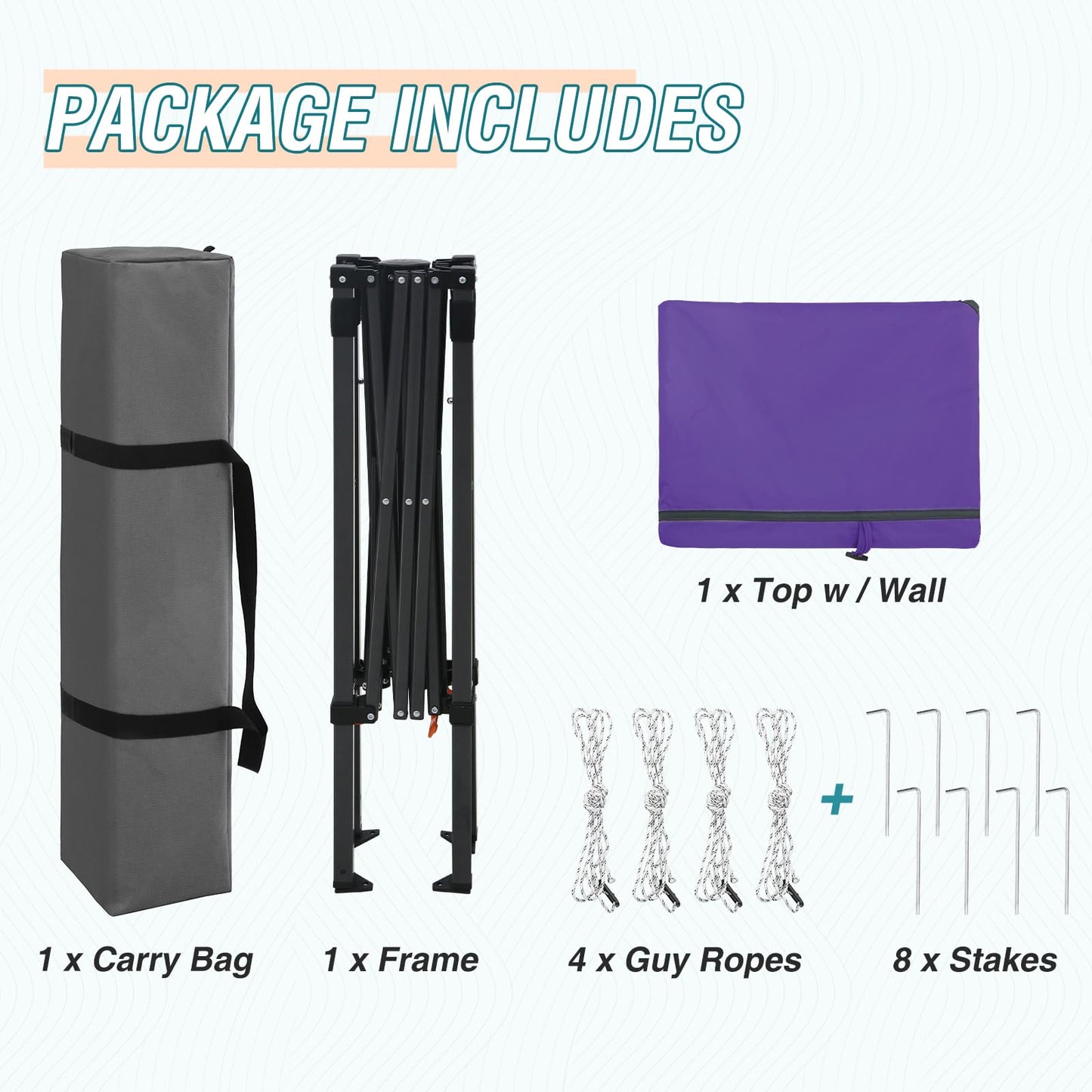 EAGLE PEAK Instant Pop Up Canopy with Adjustable Sun Wall 6x4, Straight Lightweight Compact Portable Tent with Carry Bag, Purple
