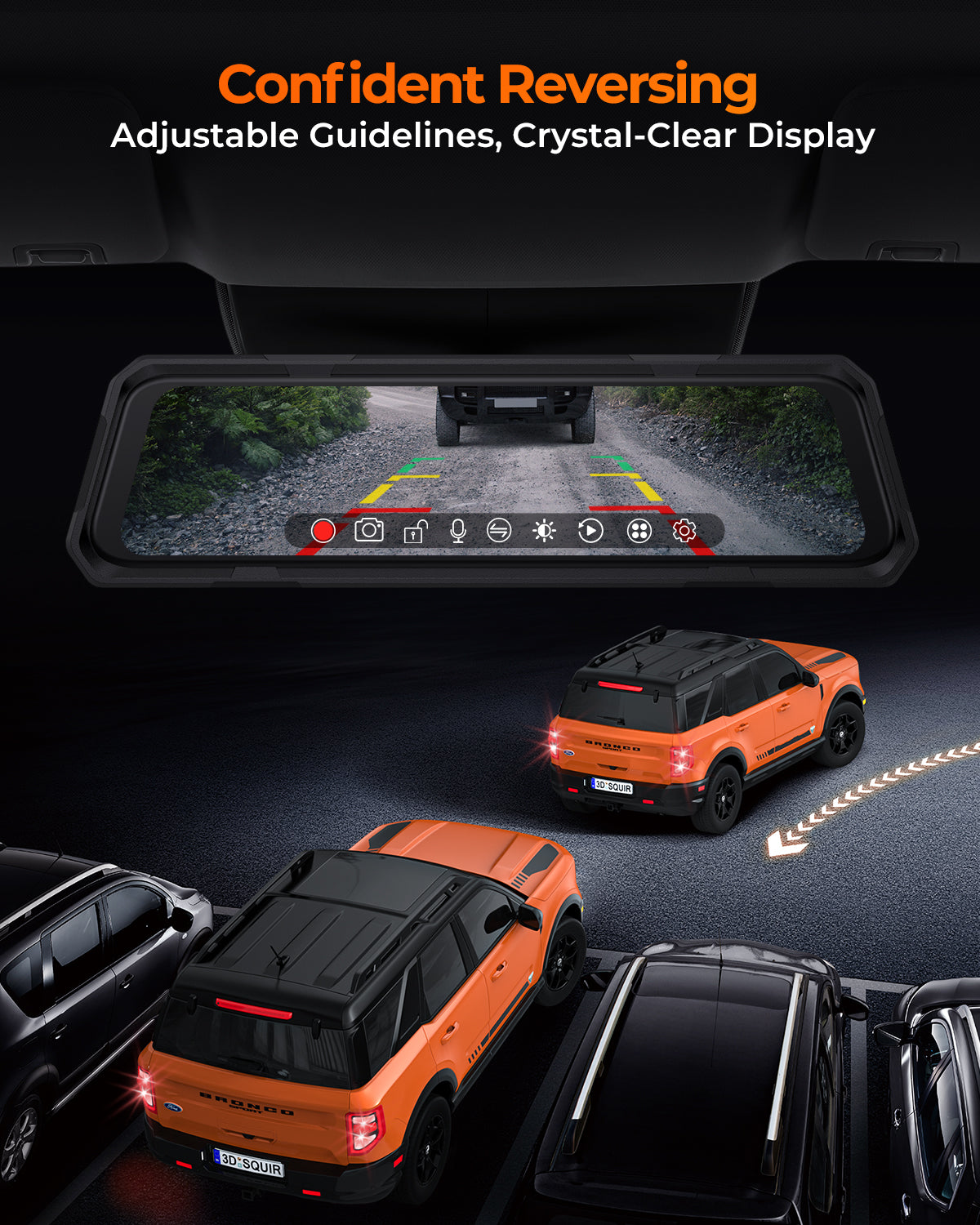 The Legend 4ch Waterproof Rear View Mirror Dash Cam with 1080P Front+ Rear+ Left/Right Side Cameras