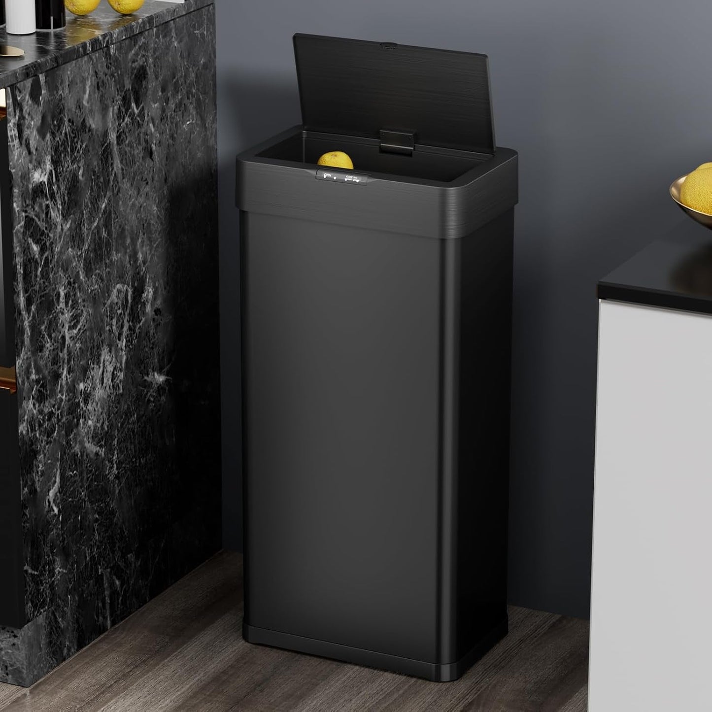 16 Gallon Motion Sensor Trash Can,Touchless Automatic Garbage Can,Brushed Stainless Steel Smart Bin,With Bag Holder,Soft Close Lid,For Kitchen,Office,Rv,Bedroom,Living Room (Black, 60L)