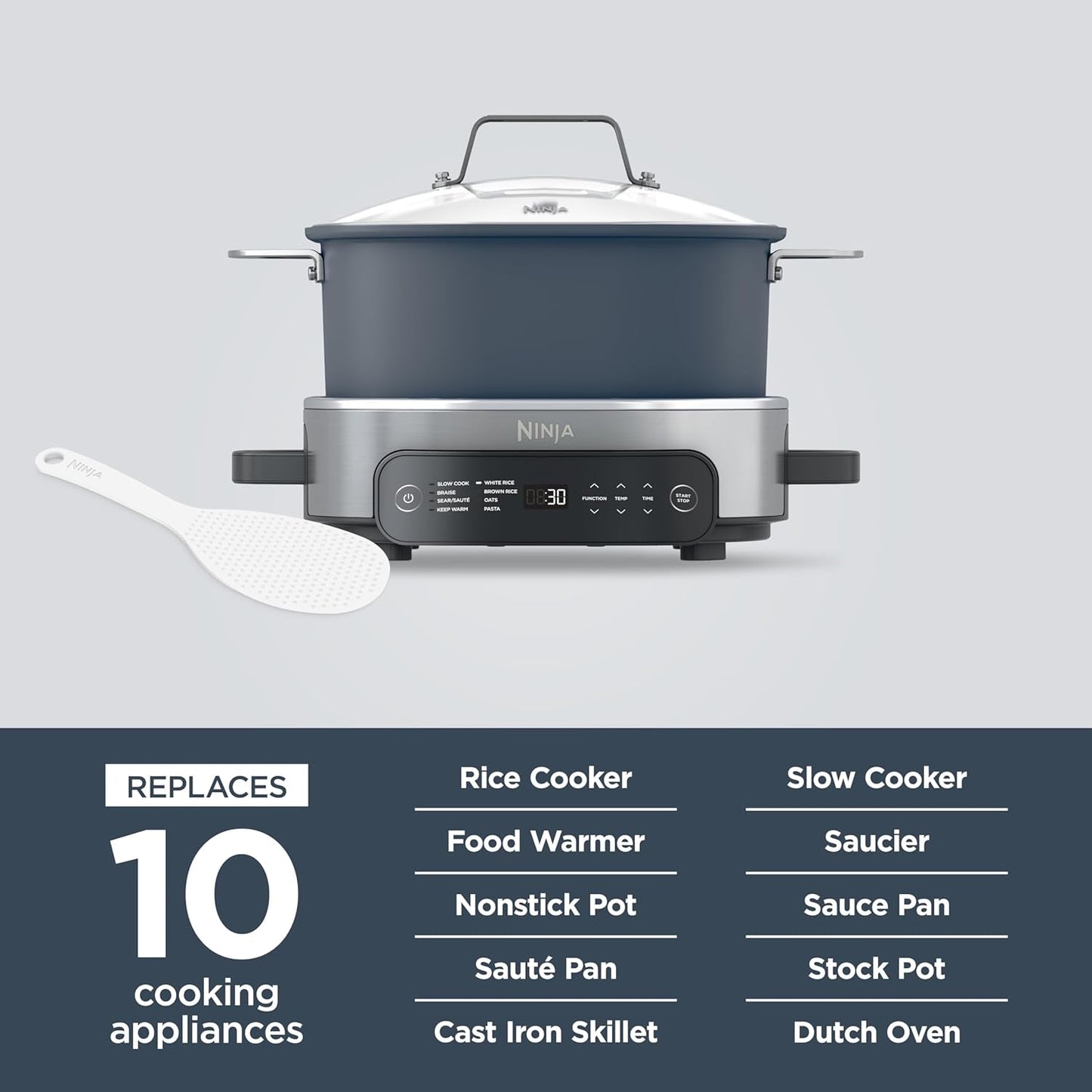 MC1101 Foodi Everyday Possible Cooker Pro, 8-In-1 Versatility, One-Pot Faster Cooking Replaces 10 Tools, Family-Sized Capacity with Adjustable Temp Control, 6.5 Quarts, Midnight Blue