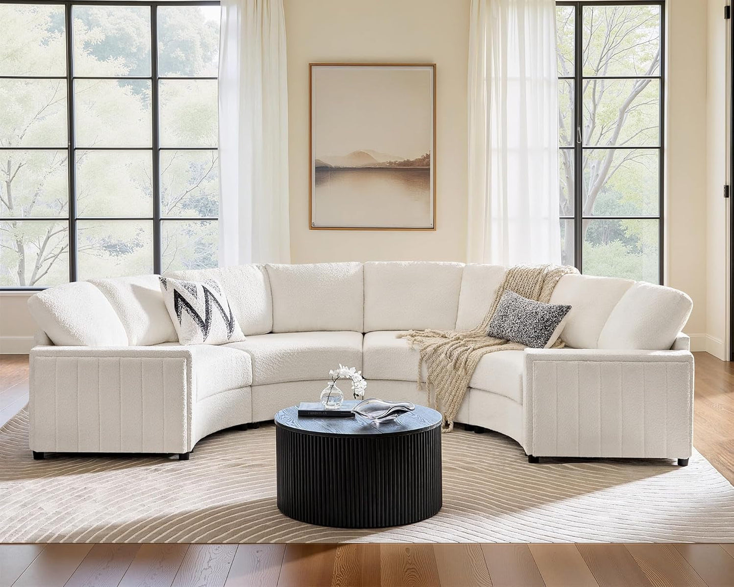 138" Oversized Curved Sectional Sofa, Modern U Shaped Modular Sectional Couch with Deep Seat, 4 Seater Sofa for Living Room, No Assembly Required, Ivory