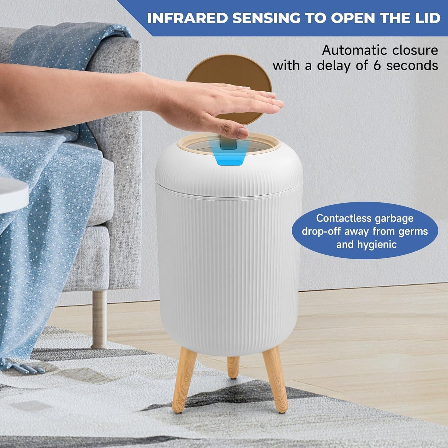 Smart Sensor Wastebasket, Convenient and Hygienic Easy to Use, Technology Sensor Waterproof Wastebasket Plastic Trash Can for Kitchen, Bathroom, Bedroom, Living Room, Office and Outdoor