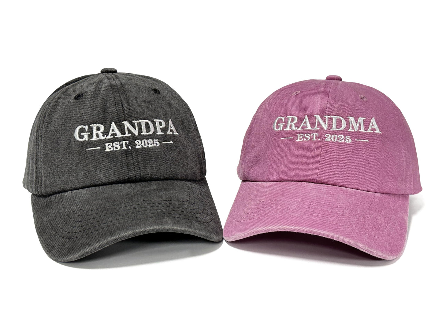 Hepandy Grandpa Grandma 2025 Hats, Birthday Gifts for for Men Women, Washed Black & Pink Embroidered Baseball Caps Dad Hat