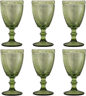 Bandesun Wine Glasses Set of 6 - Vintage Beads Goblet Glass Cup Classic Drinkware