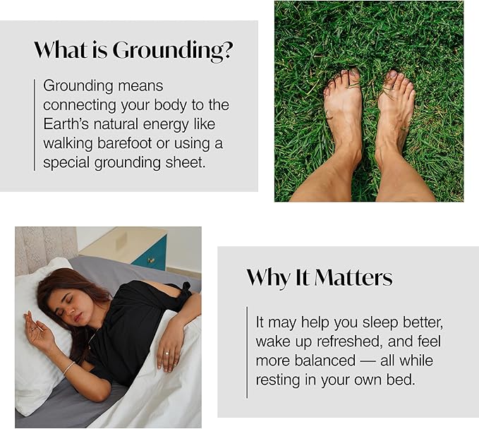 Grounding Sheets Queen Size 60x80x13.5 Inches - Organic Cotton & Silver Fiber Composition, Gray Grounded Bed Sheets Queen Size for Overall Improved Wellbeing, with 15 ft Grounding Cord