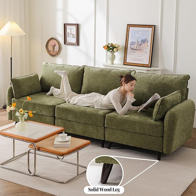 Rexulqo 104'' Modular Sectional Sofa with All Seats Storage,Oversized 3-Seater Comfy Cloud Couches with Deep Seat,Big Couch for Living Room,Bedroom,Velet,Green