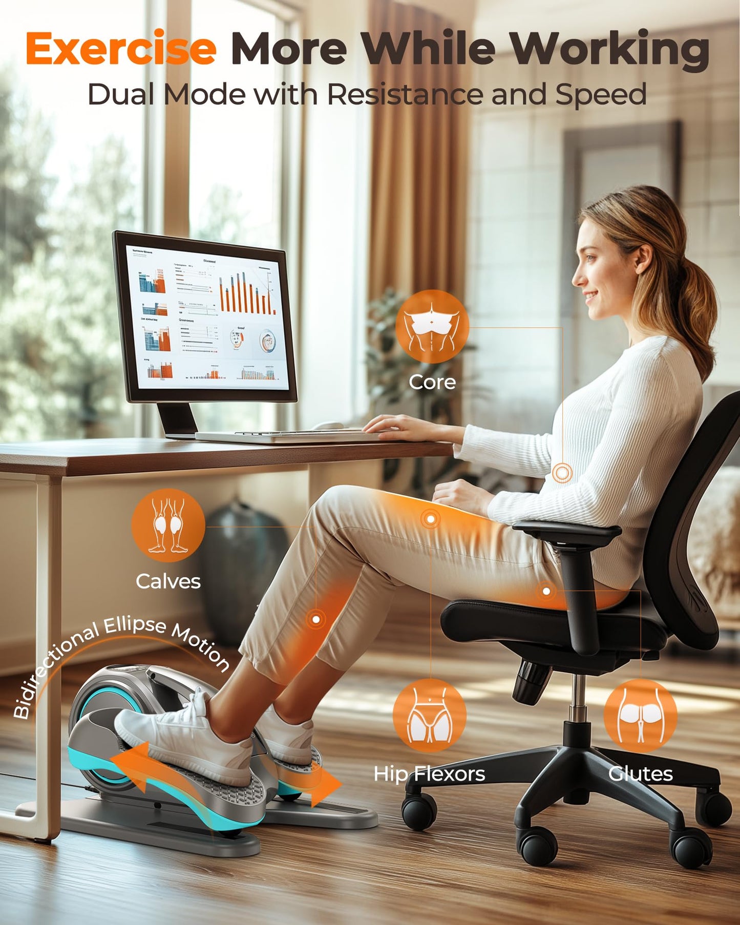 YOSUDA Under Desk Elliptical, Elliptical for Seniors Fully Assembled,Quiet & Portable Electric Seated Pedal Exerciser with 10 Level Resistances & Speeds,Remote Control,Bule Gray