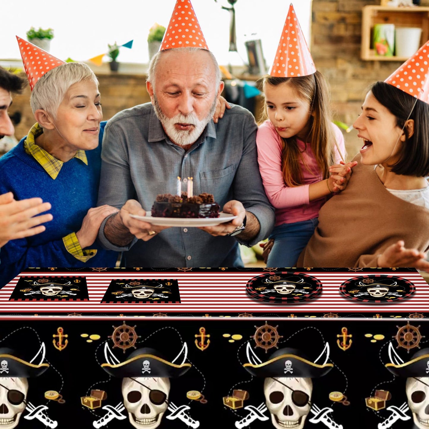 Ryzovo 41pcs Pirate Tableware Set Includes 20 Plates, 20 Npkins and 1 Tablecloth, Pirate Ship Theme Party Supplies Decorations Pirate Dinnerware for Adult Teens Kids Table Decor, 20 Guests