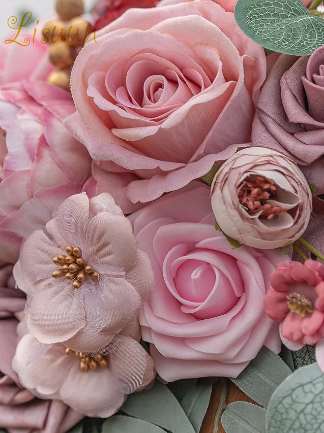 Wedding Arch Flowers, Artificial Floral Decor for Wedding Ceremony & Reception, Standard Size Large Flower Swag Set for Backdrop & Welcome Sign, Pack of 2 (Dusty & Blush)