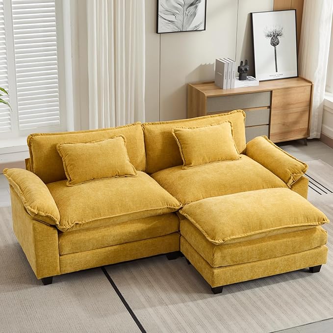 Oprisen 86" Modular Sectional Sofa, Comfy Cloud Couch Sectional Sofa with Ottoman, Chenille Sofa Sleeper Deep Seat Sofa with Throw Pillows for Living Room (Yellow, 86"- L Shape)
