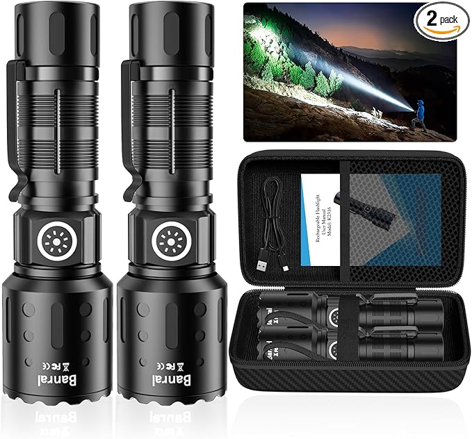 Rechargeable Flashlights High Lumens, Super Bright LED Small Powerful Tactical Flashlight with Memory Function, 6Modes Poc...