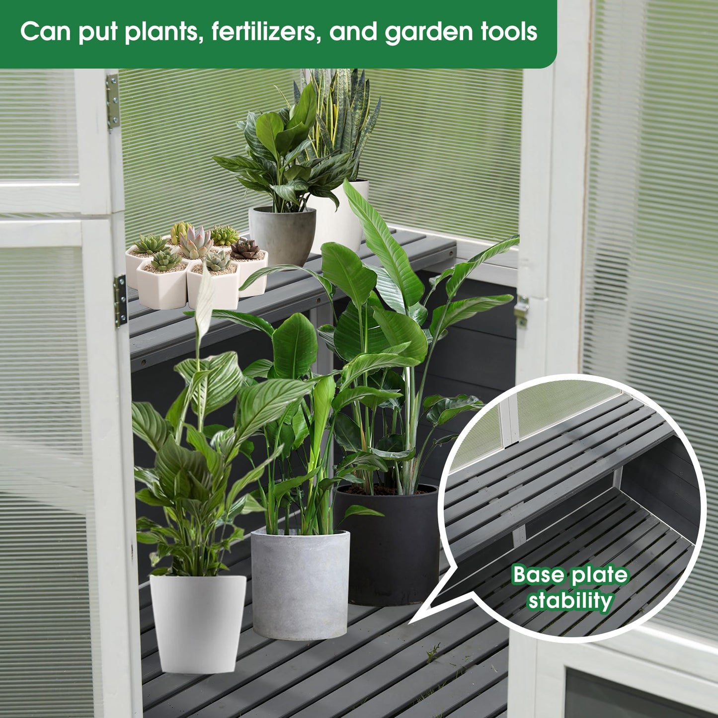 Lovtimber Polycarbonate Greenhouse, Outdoor Walk-in Hobby Green House for Patio Backyard Lawn, Wooden Greenhouse Garden Shed for Plants, Grow House with Front Entry Door (76x48x86 in)