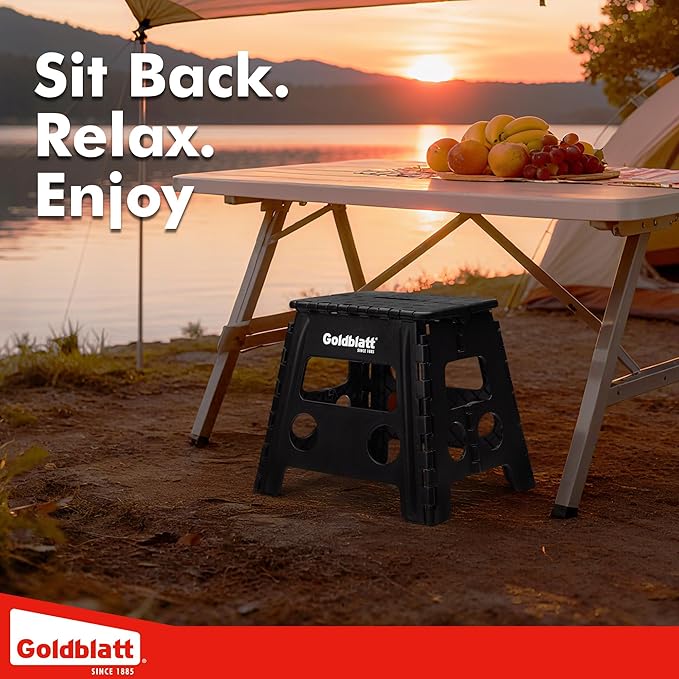 Goldblatt 12.5" Folding Step Stool for Adults and Kids, Heavy-Duty Plastic Portable Foldable Stool with Non-Slip Top and Anti-Skid Feet, 300 lbs Capacity, Kitchen & Bathroom, Black