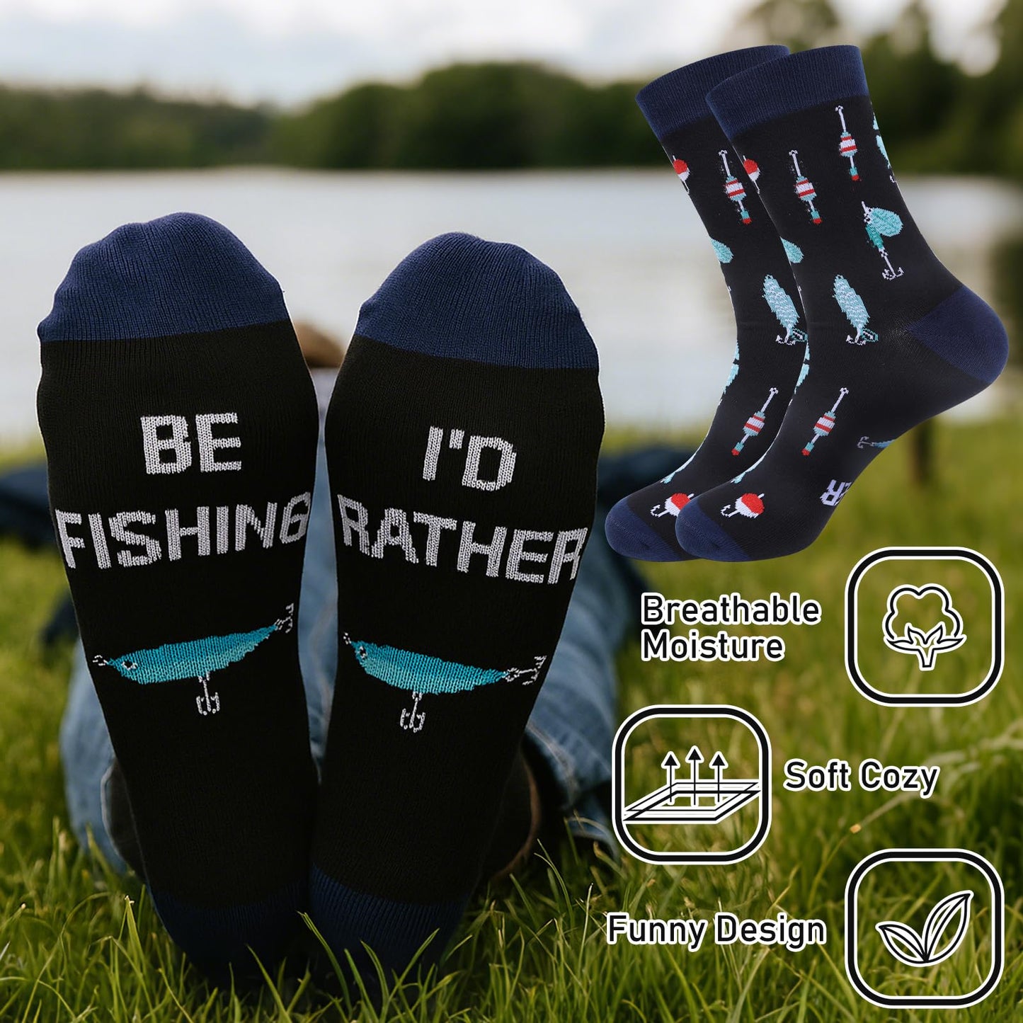 Keluna Fishing Gifts for Men - 4Pcs Fishing Gifts Set, 20oz Fish Tumbler Socks Cap Keychain, Fisherman Father's Day Birthday Christmas Retirement Presents for Dad Grandpa Husband Brother Boyfriend