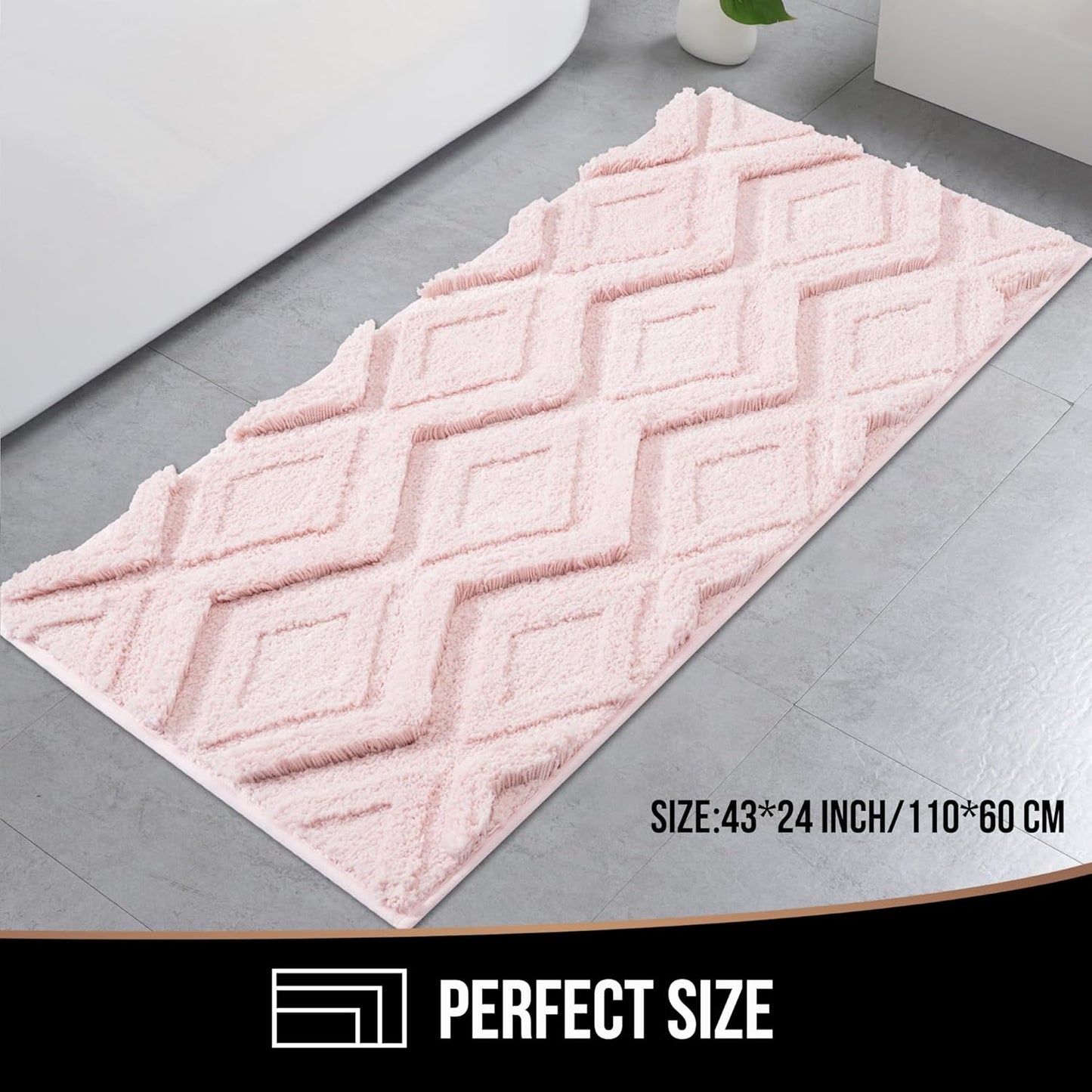 Bath Mat & Bathroom-Rugs 43x24, Ultra Soft Machine Washable Microfiber Bath Mat, Absorbent Quick Dry Non Slip Rug for Bathroom Floor, Tub and Shower, Pink