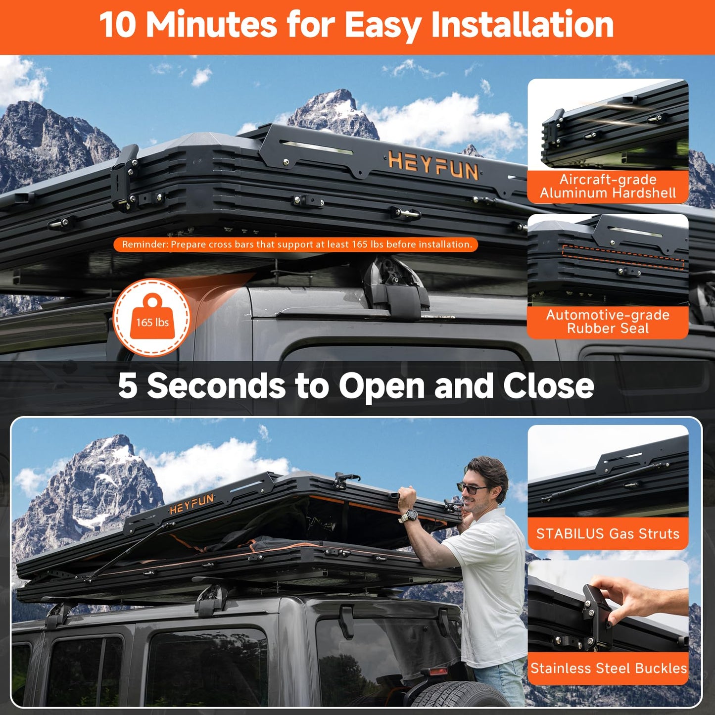 Innovator Pro Elevated Rooftop Tent Hard Shell with Skyview Window, Regular&TPU Rain Flies, USB Outlet, Luggage Racks&Full Circle LED Strip, Aluminum Pop Up Roof Top Tent for Truck Jeep SUV