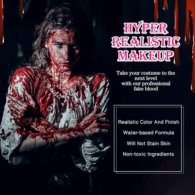8 Colors Face & Body Paint Palette Kit + 1 Black Cream Face Body Paint + Washable Fake Blood + 3 UV Light Colors, Non-Toxic Hypoallergenic for Halloween SFX Makeup Cosplay Joker Costume Parties